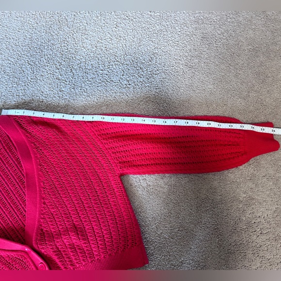 Alice + Olivia Windsor Deep V Slouchy Cable Knit Cardigan in Bright Poppy (red) - Picture 7 of 16